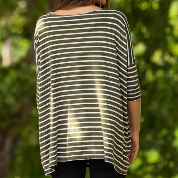 PIKO - SM Olive Green & White Striped Tunic Top/Dress - Picture 4 of 13